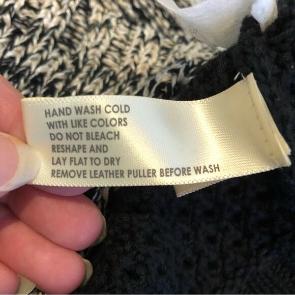 White + Warren black and cream full zip cardigan sweater jacket size Large - Picture 11 of 14